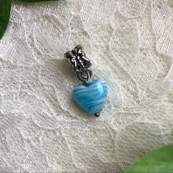 Vintage Lamp Work Glass; Blue Heart Charm - Picture 1 of 2